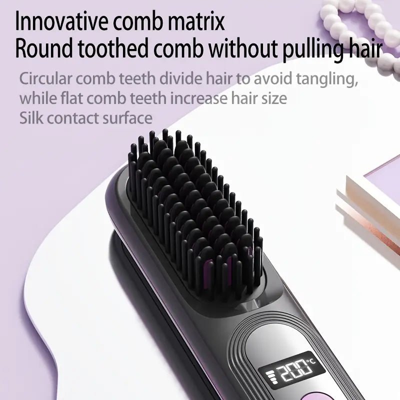 Portable cordless mini hair straightening comb