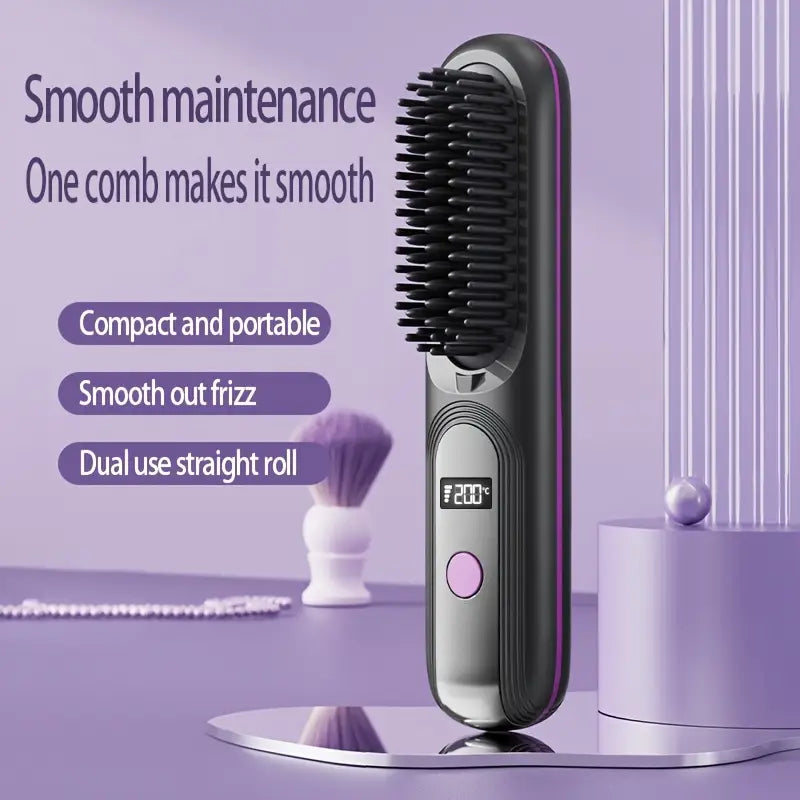 Portable cordless mini hair straightening comb