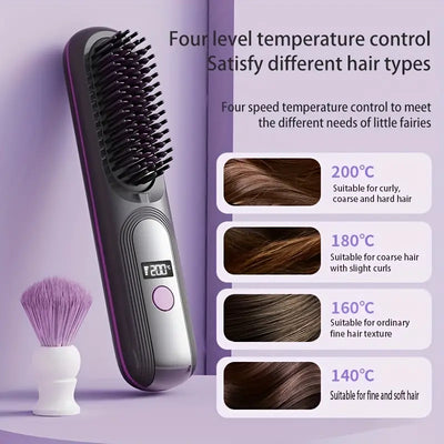 Portable cordless mini hair straightening comb